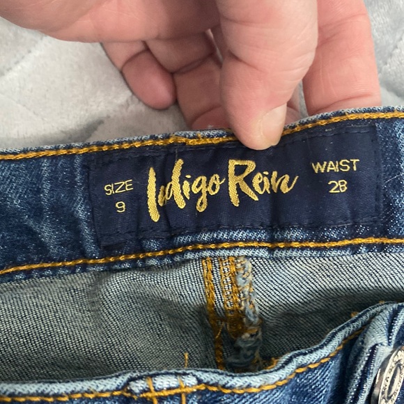 Indigo Rein Denim - Dark wash distressed Capri jeans inventory # 14